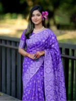 Lavender/Light Purple Haf-Silk Sharee DM005 - Image 2