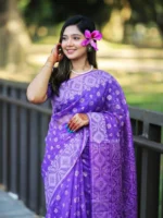 Lavender/Light Purple Haf-Silk Sharee DM005 - Image 4