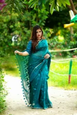 ট্র্যাডিশনাল হ্যান্ডলুম হাফসিল্ক জামদানি শাড়ি - Image 8