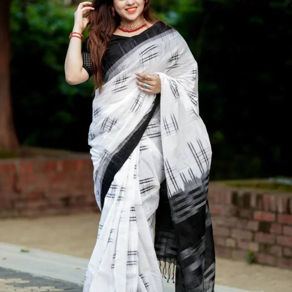 মার্সরাইজড কটন হ্যান্ডলুম / ইক্কত শাড়ি