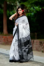 মার্সরাইজড কটন হ্যান্ডলুম / ইক্কত শাড়ি - Image 3