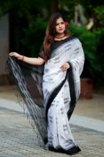 মার্সরাইজড কটন হ্যান্ডলুম / ইক্কত শাড়ি - Image 5