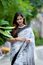 মার্সরাইজড কটন হ্যান্ডলুম / ইক্কত শাড়ি - Image 6