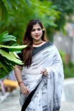 মার্সরাইজড কটন হ্যান্ডলুম / ইক্কত শাড়ি - Image 2