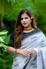 মার্সরাইজড কটন হ্যান্ডলুম / ইক্কত শাড়ি - Image 7